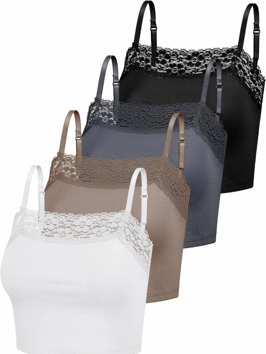 Bencailor 4-Pack Women's Lace Camisole Set - Spaghetti Strap Bralette, Crop Top & Lace Bandeau Tank Tops for Women and Girls