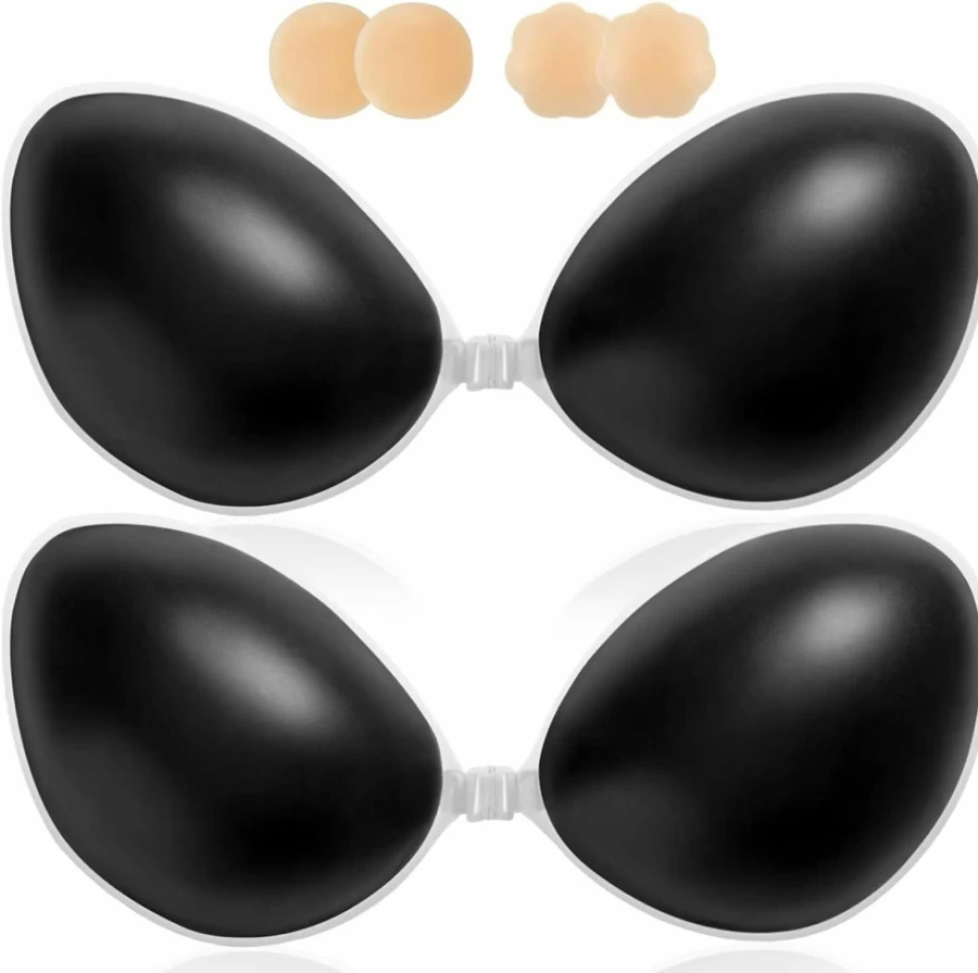Alki'i Silicone Adhesive Bra - 2 Pair Invisible Sticky Push Up Bra with Nipple Covers for Women