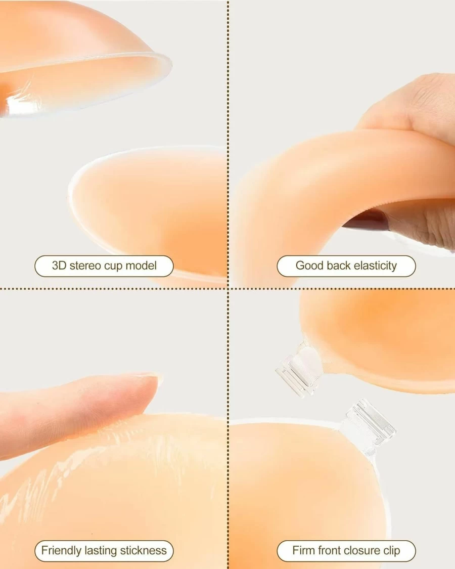 Alki'i Silicone Adhesive Bra - 2 Pair Invisible Sticky Push Up Bra with Nipple Covers for Women
