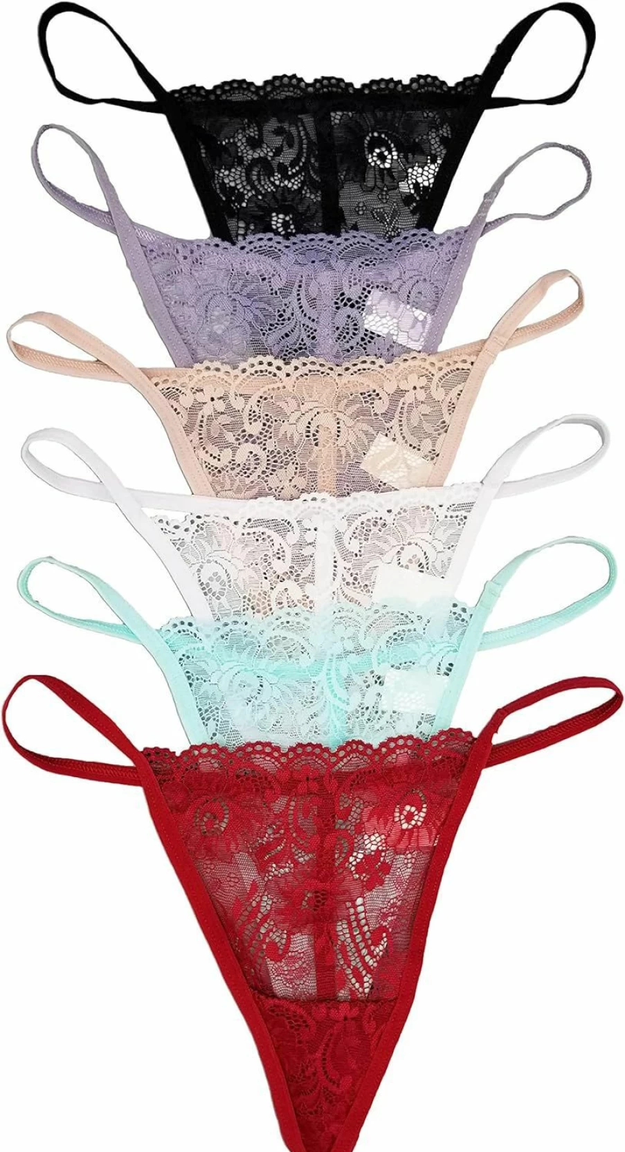 Vision Underwear 6 Pack Women's Floral Lace G-String Thong Panties - Comfortable & Sexy Underwear Set