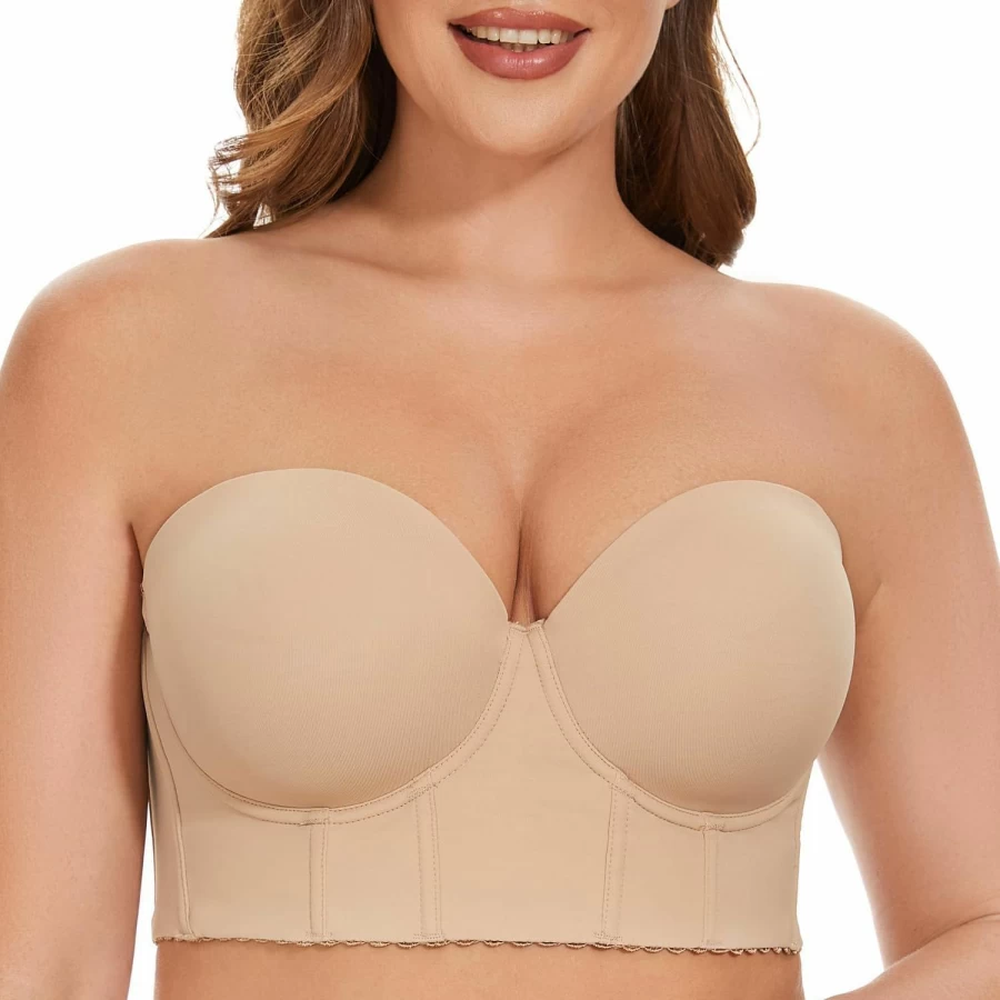 SEA BBOT Women's Strapless Corset Bra - Full Figure Support, Smoothing Longline Design, Back Fat Coverage