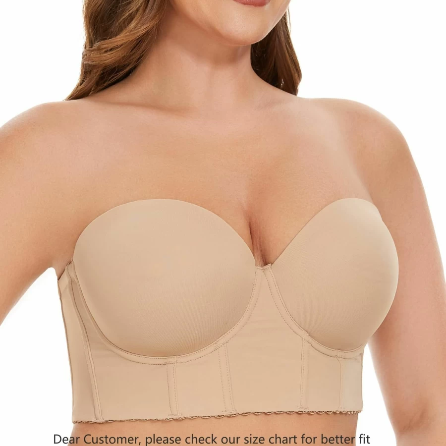 SEA BBOT Women's Strapless Corset Bra - Full Figure Support, Smoothing Longline Design, Back Fat Coverage