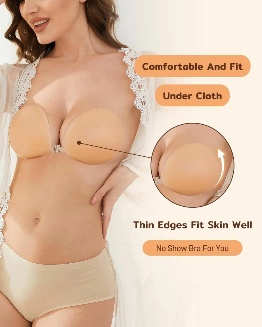 Egussi Strapless Silicone Adhesive Bra - Push Up Sticky Backless Bra with Nipple Covers for Women, Ultra-Thin Invisible Pasties