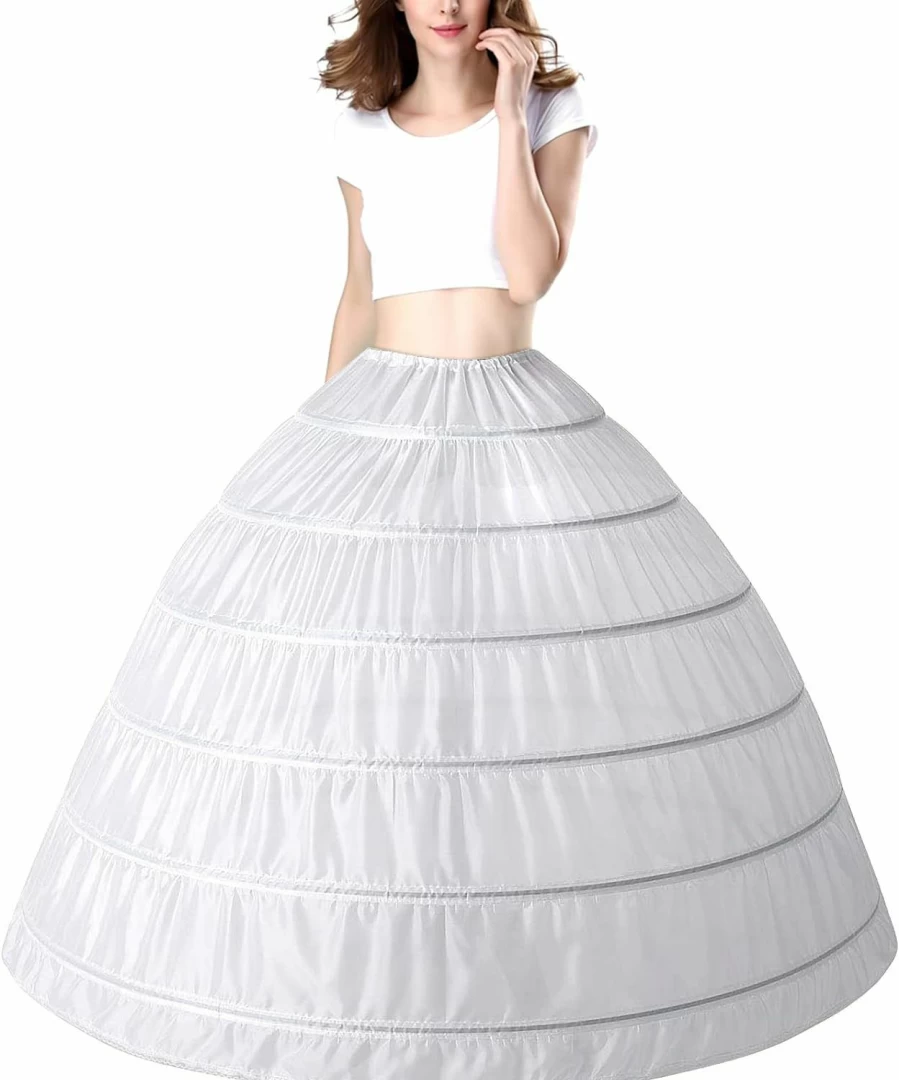 PrettyQueen Women's White A-Line Floor-Length Crinoline Underskirt – Bridal Petticoat for Wedding Dress & Ball Gown