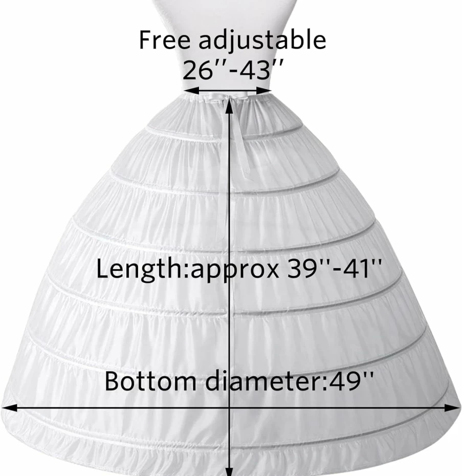 PrettyQueen Women's White A-Line Floor-Length Crinoline Underskirt – Bridal Petticoat for Wedding Dress & Ball Gown