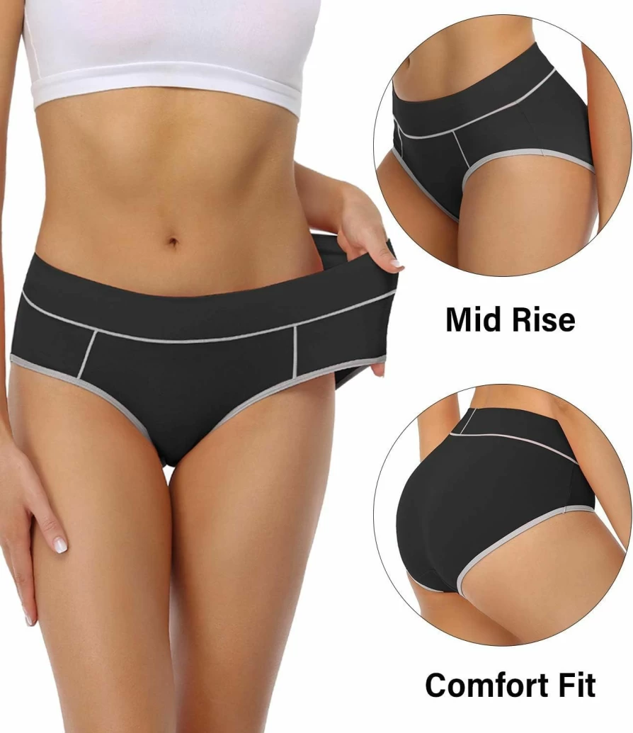 Wirarpa Women's Cotton 5-Pack Underwear - Breathable Mid Waisted Briefs for Comfort, Regular & Plus Size Panties