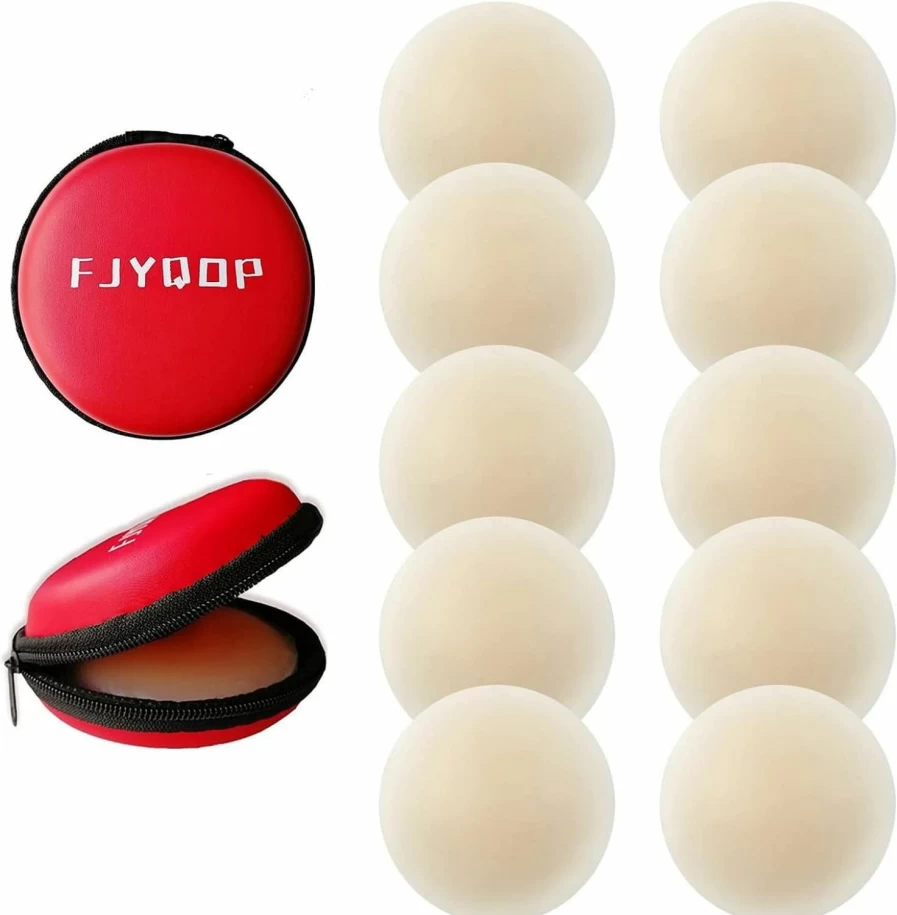 FJYQOP Reusable Silicone Nipple Covers - 5 Pairs Invisible Adhesive Pasties for Women, Round Nippleless Bra Covers