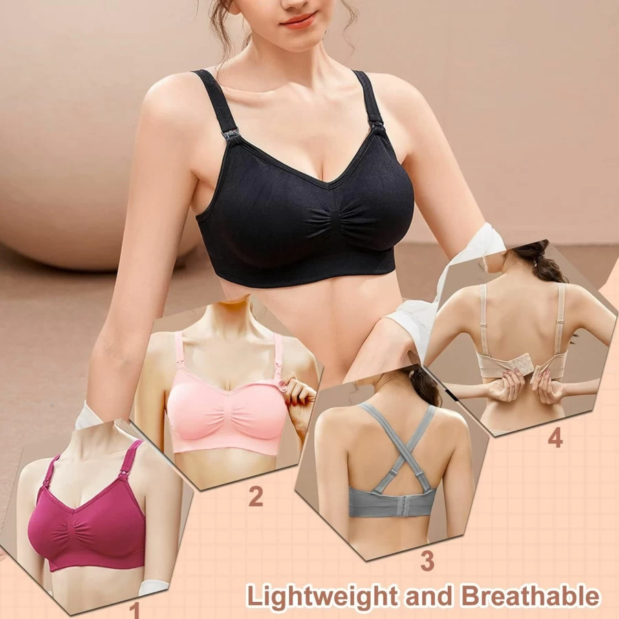 JAMRID Nursing Sleep Bra for Breastfeeding Maternity & Pumping - Comfortable Maternity Underwear with Extra Extenders