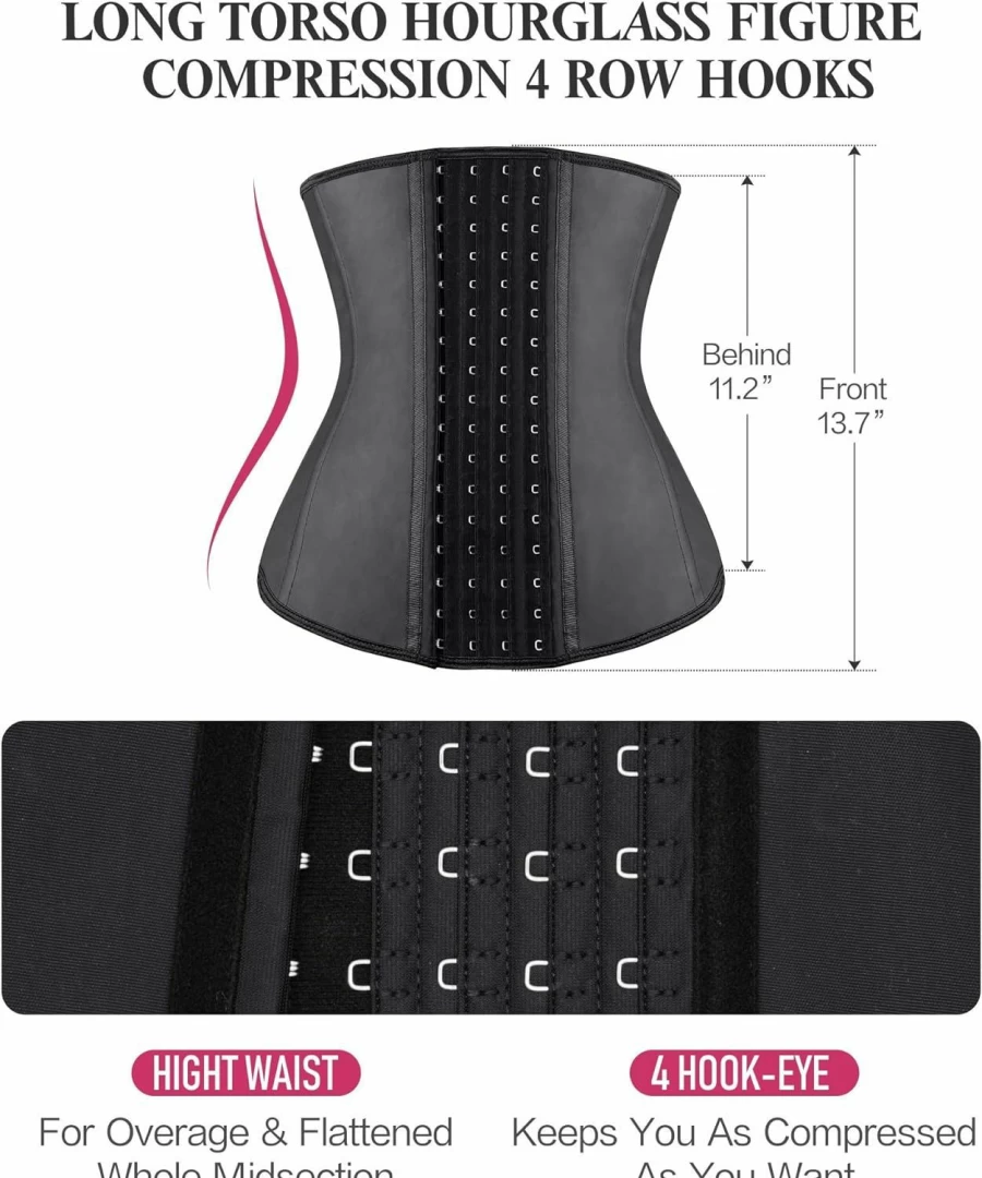 YIANNA Latex Waist Trainer for Women - Underbust Corset Cincher with 4 Hooks for Hourglass Figure & Body Shaping