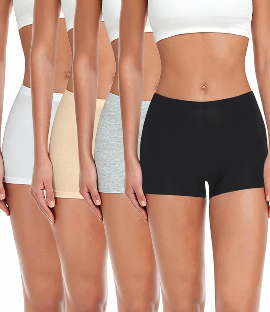 Wirarpa Women's Cotton Boyshorts Underwear 4-Pack - Breathable Ladies Boxer Briefs with Soft Cotton Crotch