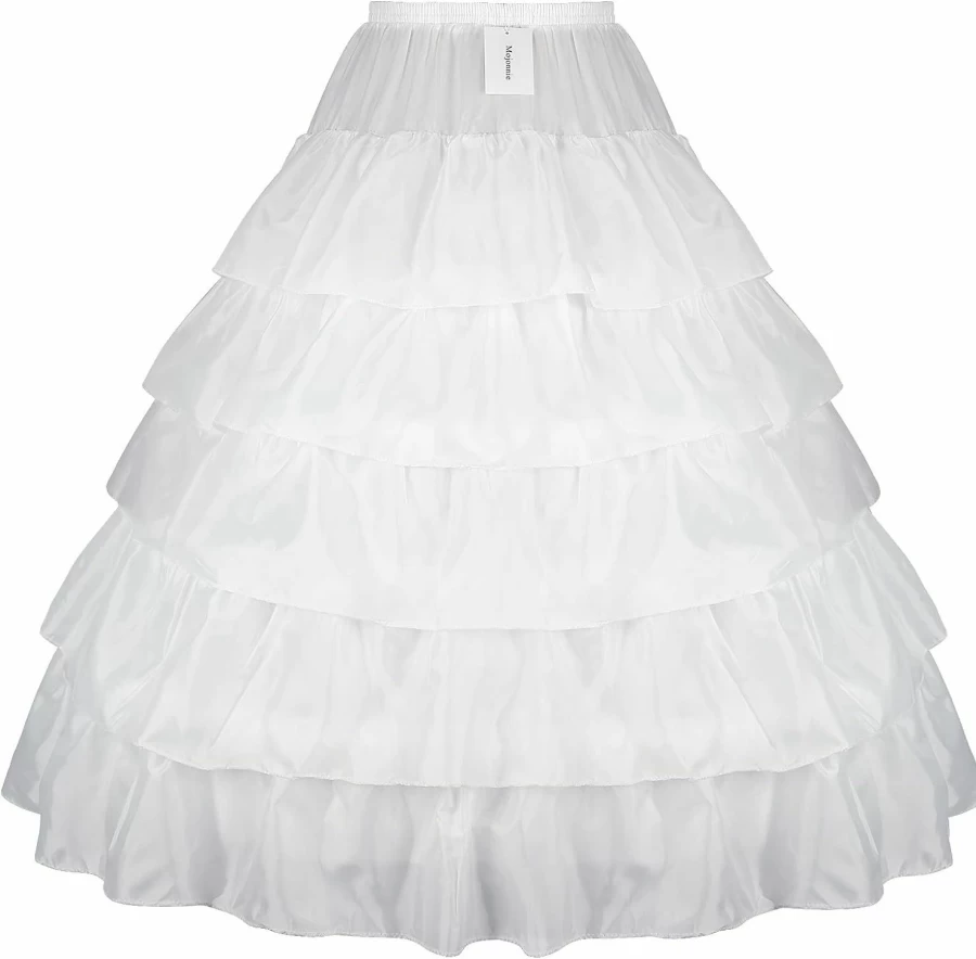 Mojonnie Women's 4 Hoop Crinoline Petticoat Underskirt for Wedding Dresses - 5 Layer Ruffled Ball Gown Half Slip