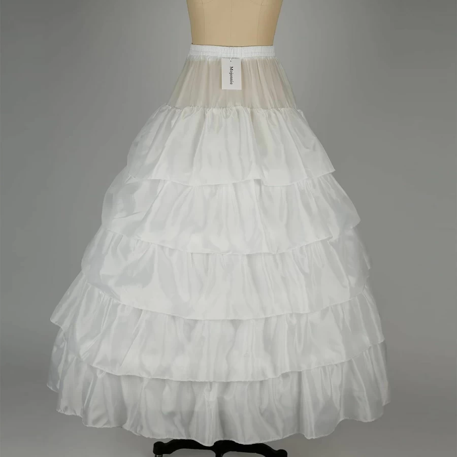 Mojonnie Women's 4 Hoop Crinoline Petticoat Underskirt for Wedding Dresses - 5 Layer Ruffled Ball Gown Half Slip