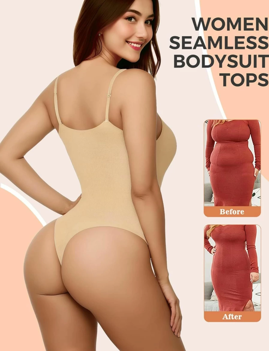 MooonGem Women's Tummy Control Shapewear Bodysuit - Seamless Thong Body Shaper for Women