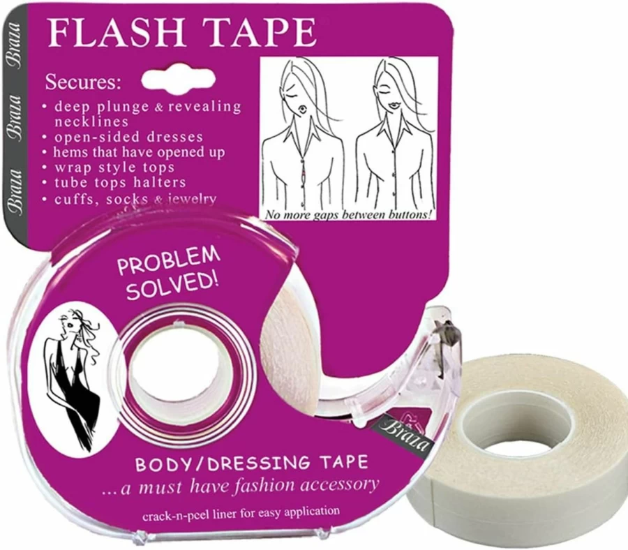 Braza Flash Tape - Double Sided Clear Adhesive Tape for Clothing, Fabric, Body & Fashion, No Residue, Strong Hold, Invisible Support