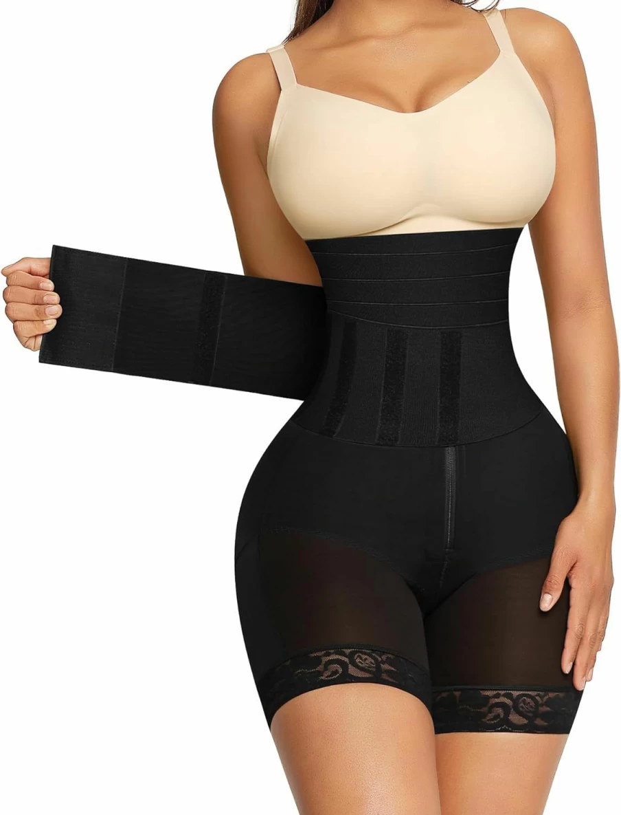 FeelinGirl Women's Shapewear Shorts - Tummy Control, Butt Lifting, Thigh Slimming with Removable Waist Wrap