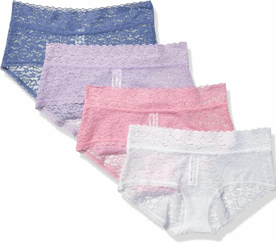 Amazon Essentials Women's Soft Stretch Lace Hipster Underwear 4-Pack, Comfortable Breathable Panties