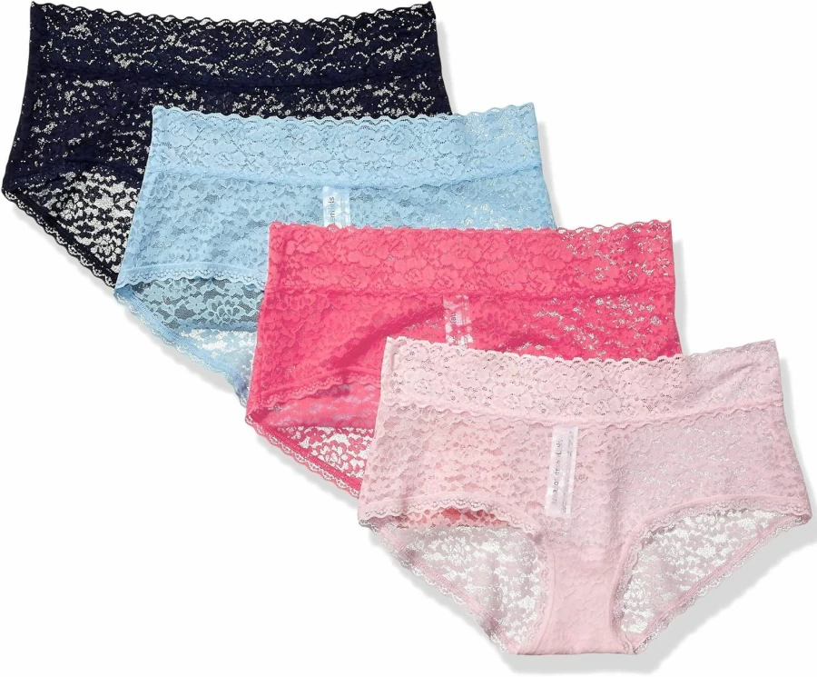 Amazon Essentials Women's Soft Stretch Lace Hipster Underwear 4-Pack, Comfortable Breathable Panties