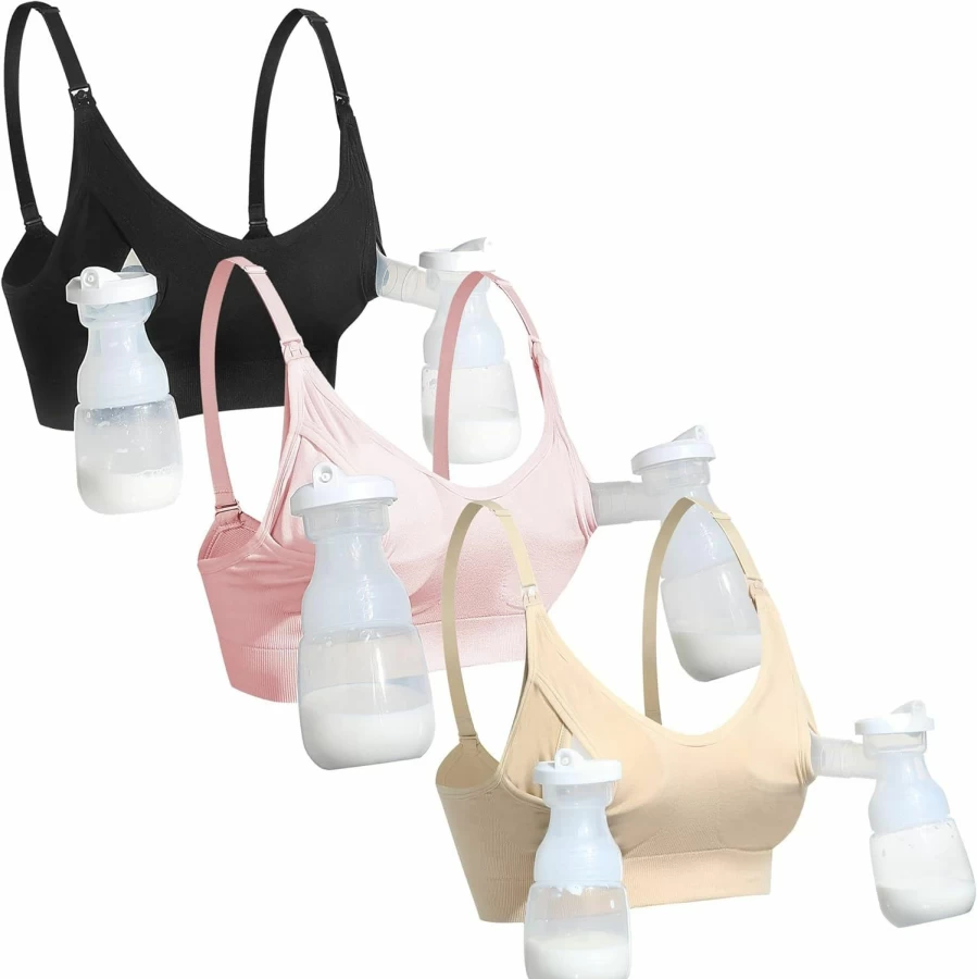 GXXGE Hands Free Nursing Bra - Comfortable Maternity Pumping Bra for Breastfeeding, No Pad, All in One Supportive Design