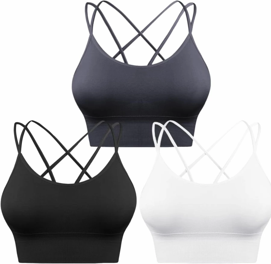 Sykooria Women's 3 Pack Crisscross Sports Bras - Yoga Running Workout Tank Tops for Athletic Gym Fitness
