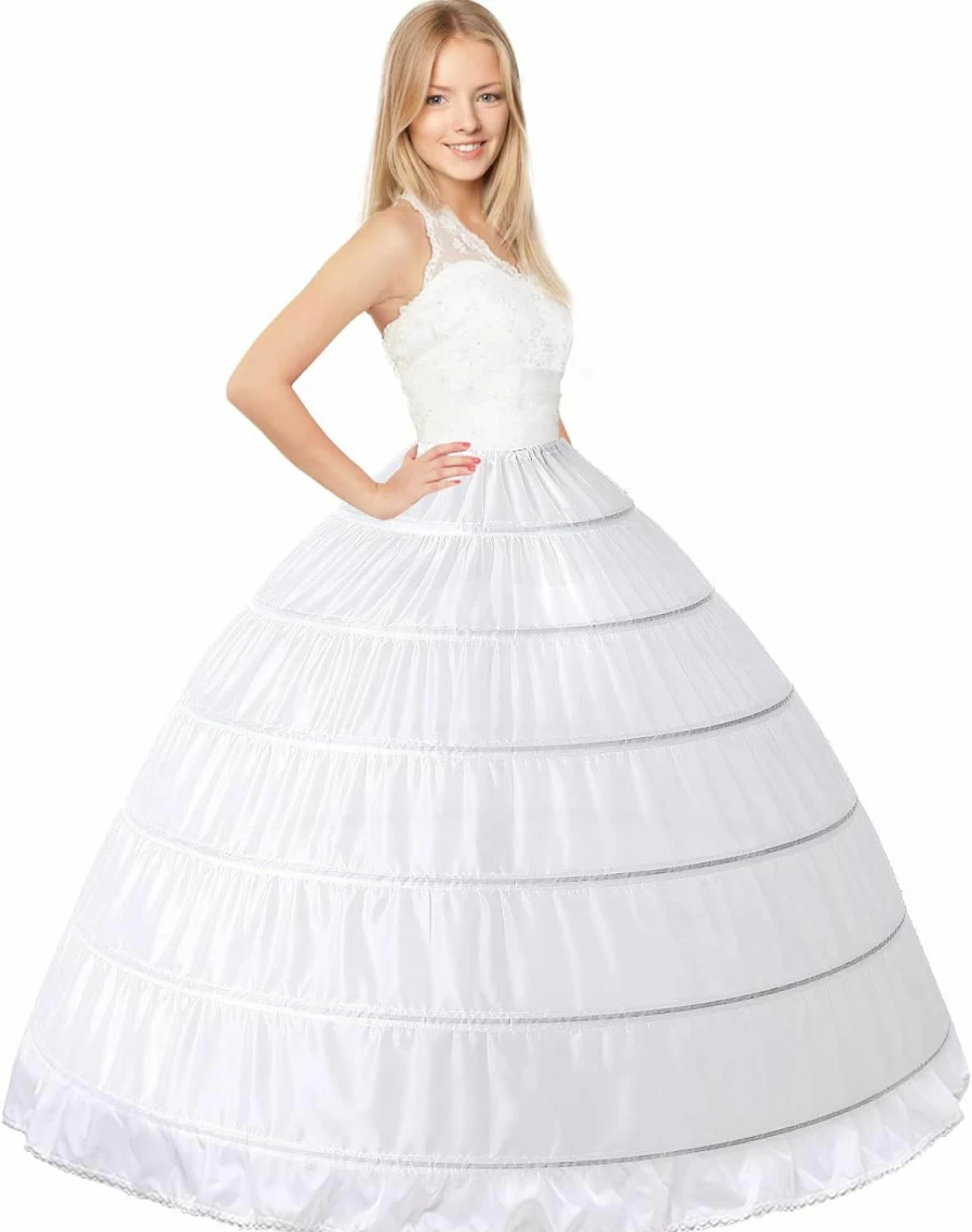SOMOYA Women's 6 Hoop Crinoline Petticoat Slip - A-Line Floor Length Underskirt for Wedding Dresses & Ball Gowns