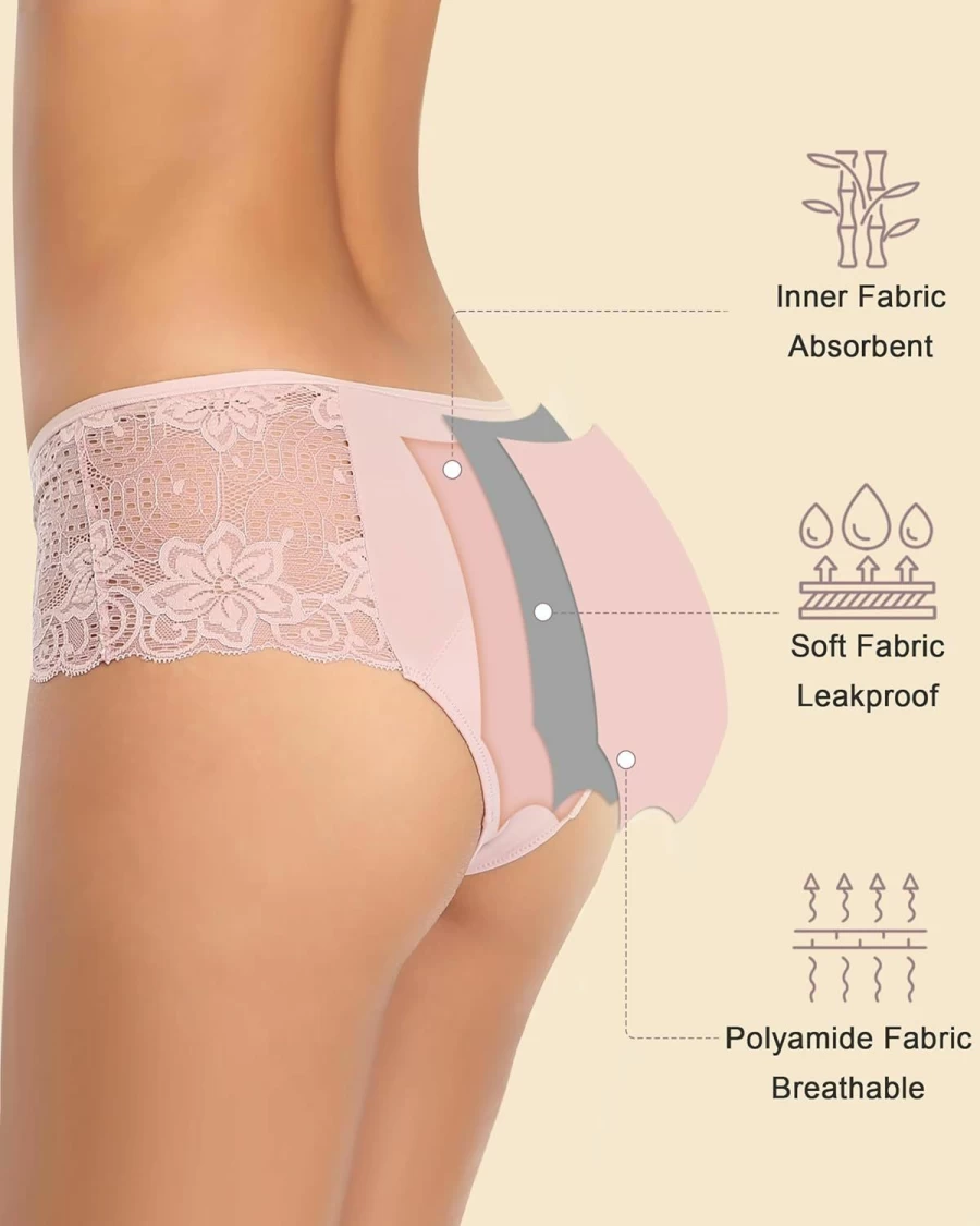 Intiflower Lace Menstrual Underwear for Women - Leakproof, Breathable & Soft Period Panties