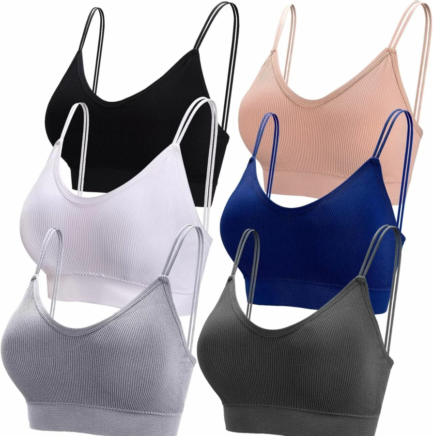 BQTQ 6-Pack Women's Seamless V-Neck Padded Bralettes with Adjustable Straps