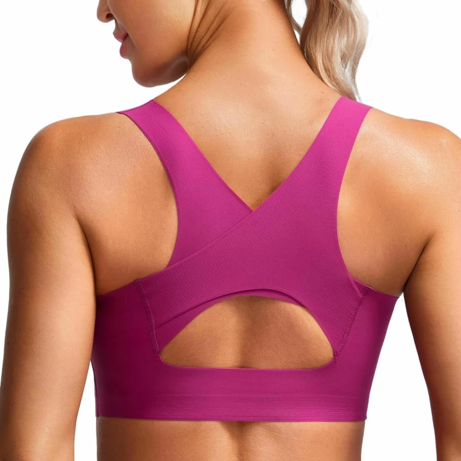 CRZ YOGA Women's Medium Impact Sports Bra - Wireless Racerback Workout Top with U-Neck & Padding for Gym & Yoga