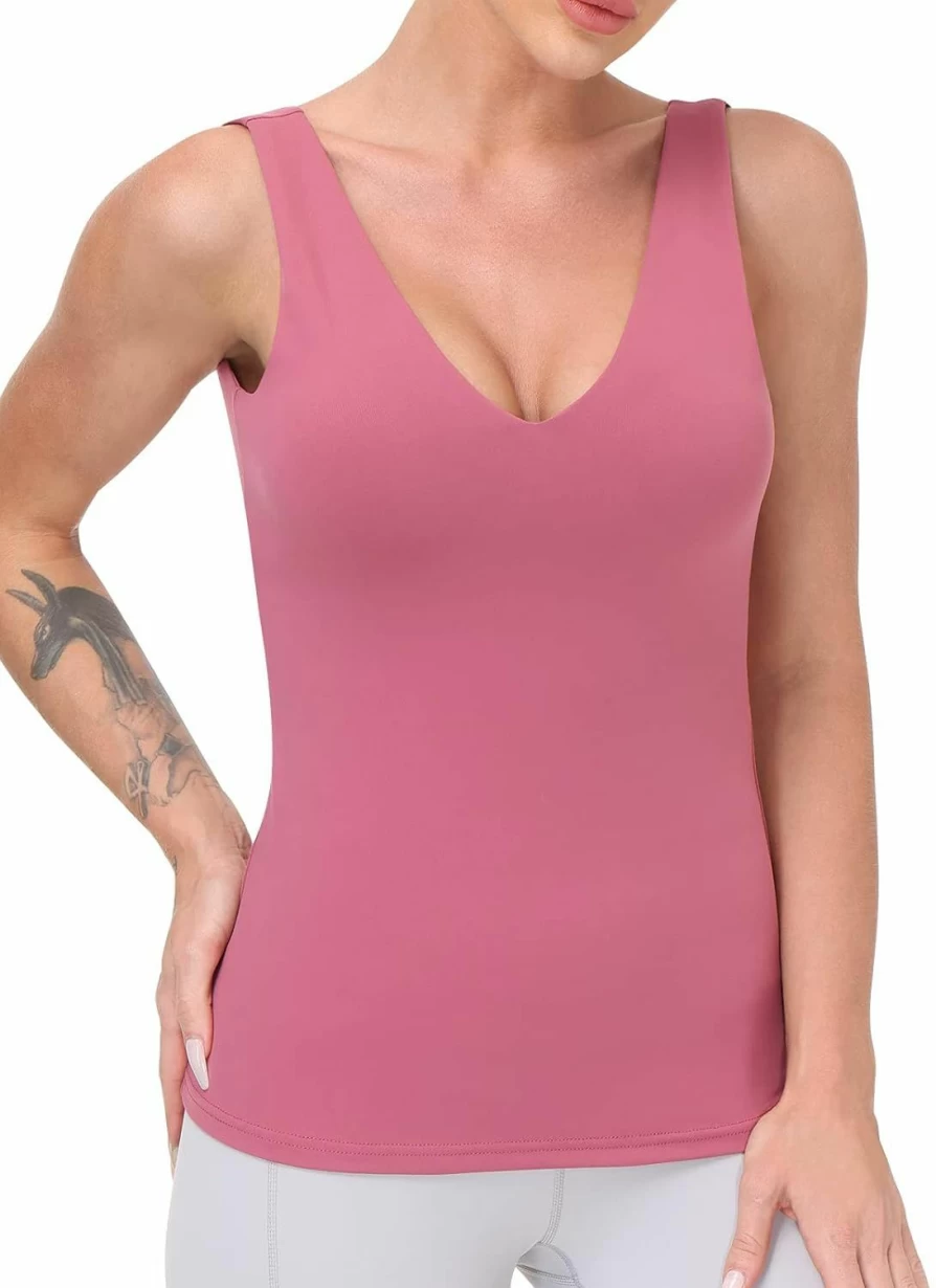 Disbest Women's Wirefree Padded Yoga Tank Top - Built-In Bra Workout Shirt for Gym, Running & Athletic Wear