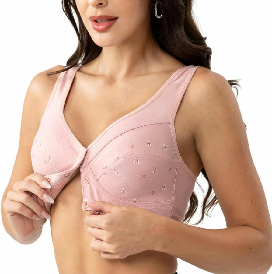 Numgug Women's Comfortable Front Closure Daisy Bra - No Underwire Support for Older Women