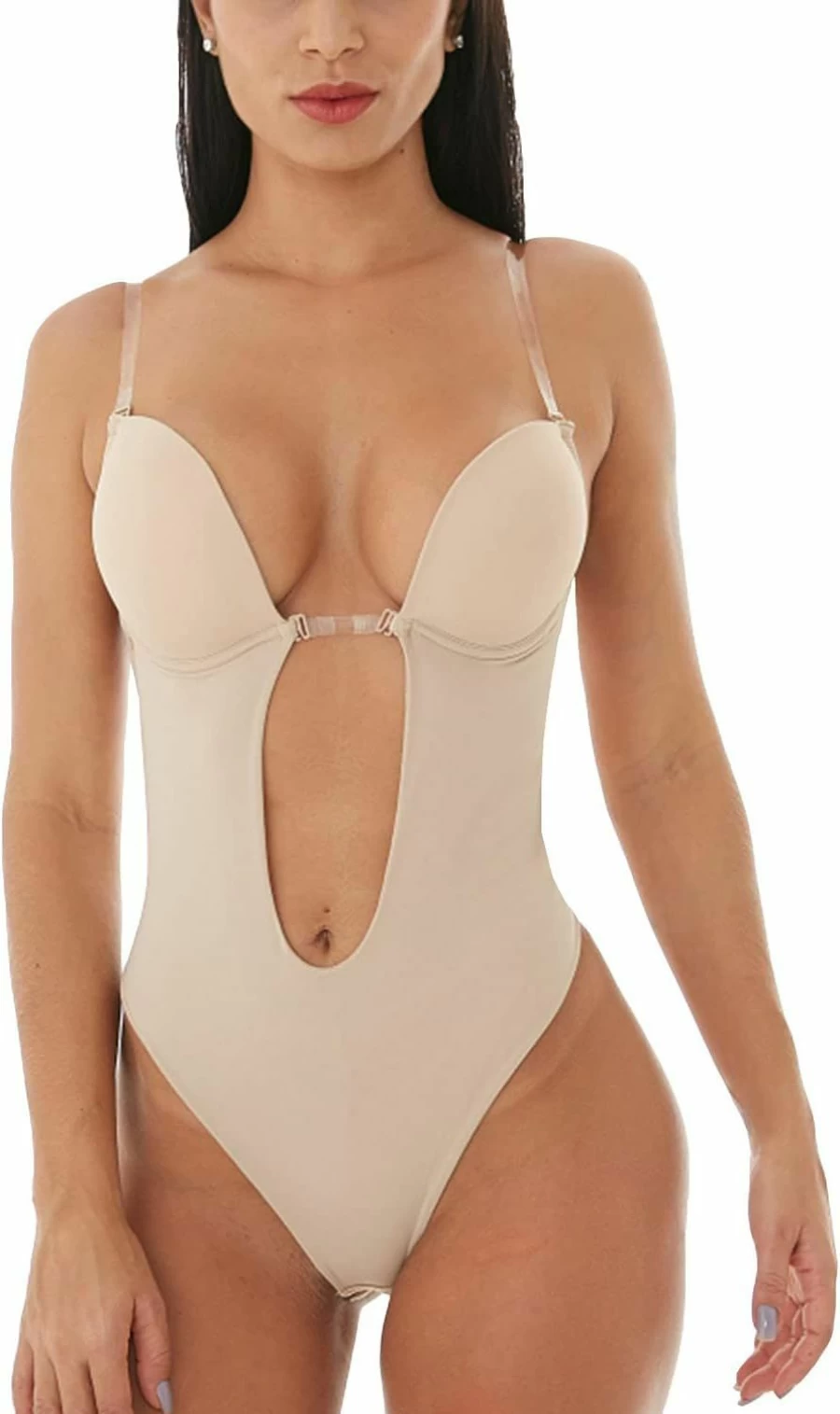 Defitshape Women's Sexy U Plunge Backless Bodysuit - Seamless Thong Teddy Lingerie for Women