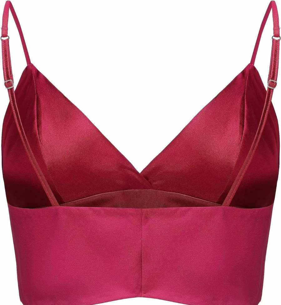 SilRiver Women's Silk Satin Triangle Bralette - Wireless Deep V Neck Crop Top for Teens & Adults