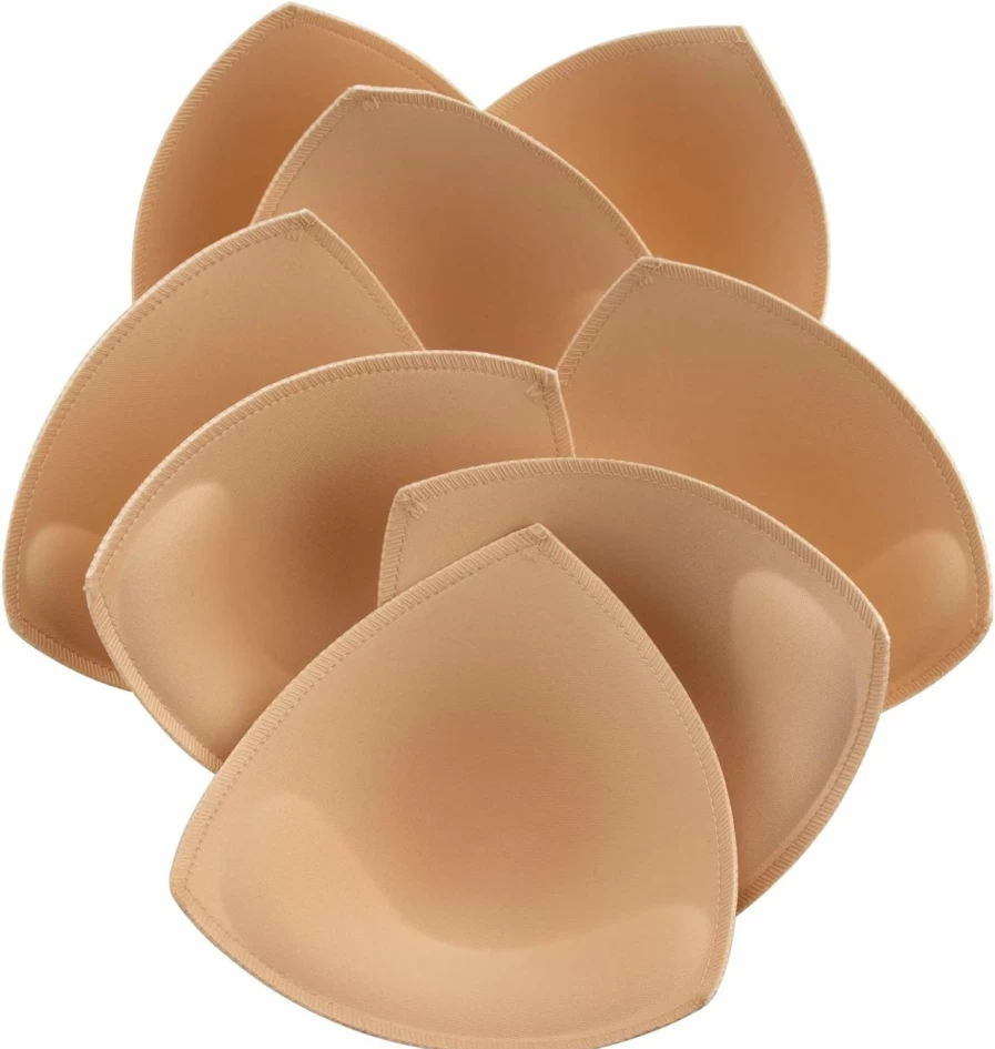 KSang Bra Pads Inserts - 4 Pairs Sewn Edges Breast Padding for Sports Bras, Swimsuits & Bikini - A, B, C, D Cup Sizes - Comfortable & Reusable