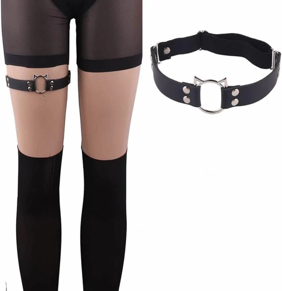 Outman Adjustable Leather Leg Harness Gothic Punk Thigh Garter Belt for Women - 2-Row Elastic Strap Design