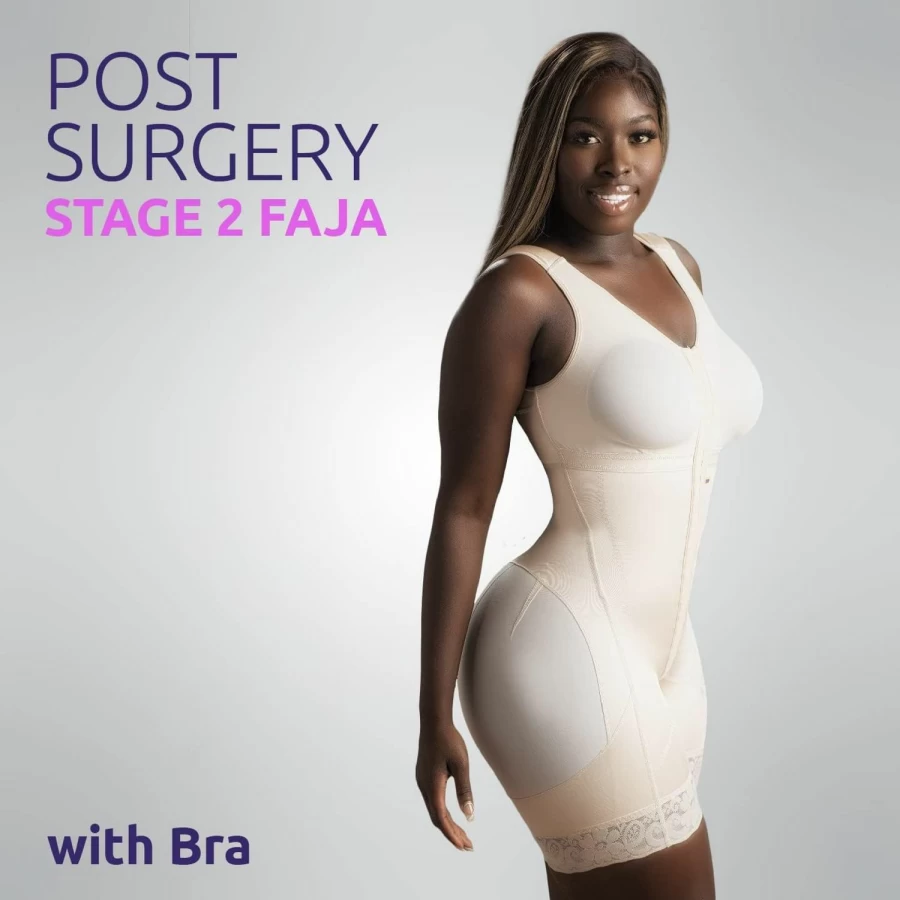 "Snatched Body Women's Stage 2 Faja Colombiana Post-Surgery Shapewear with Bra – BBL Girdle for Waist Training & Body Shaping"