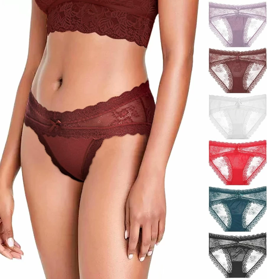 LEVAO Women's Sexy Lace Hipster Panties - Breathable, Stretch & Seamless Bikini Briefs Multipack