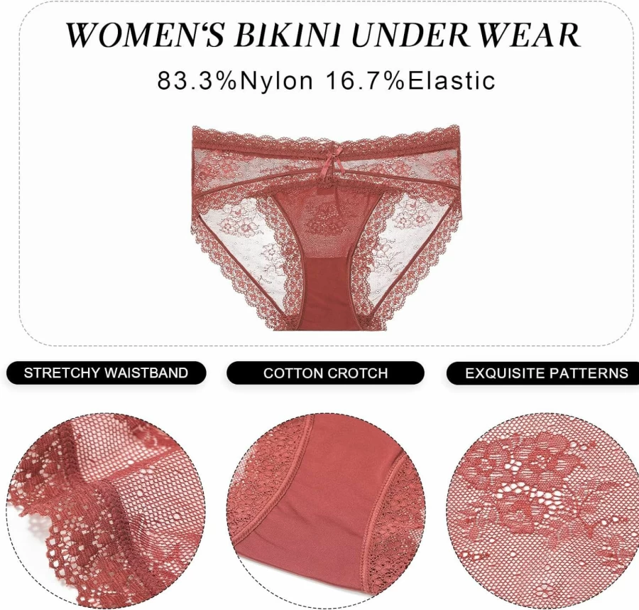 LEVAO Women's Sexy Lace Hipster Panties - Breathable, Stretch & Seamless Bikini Briefs Multipack