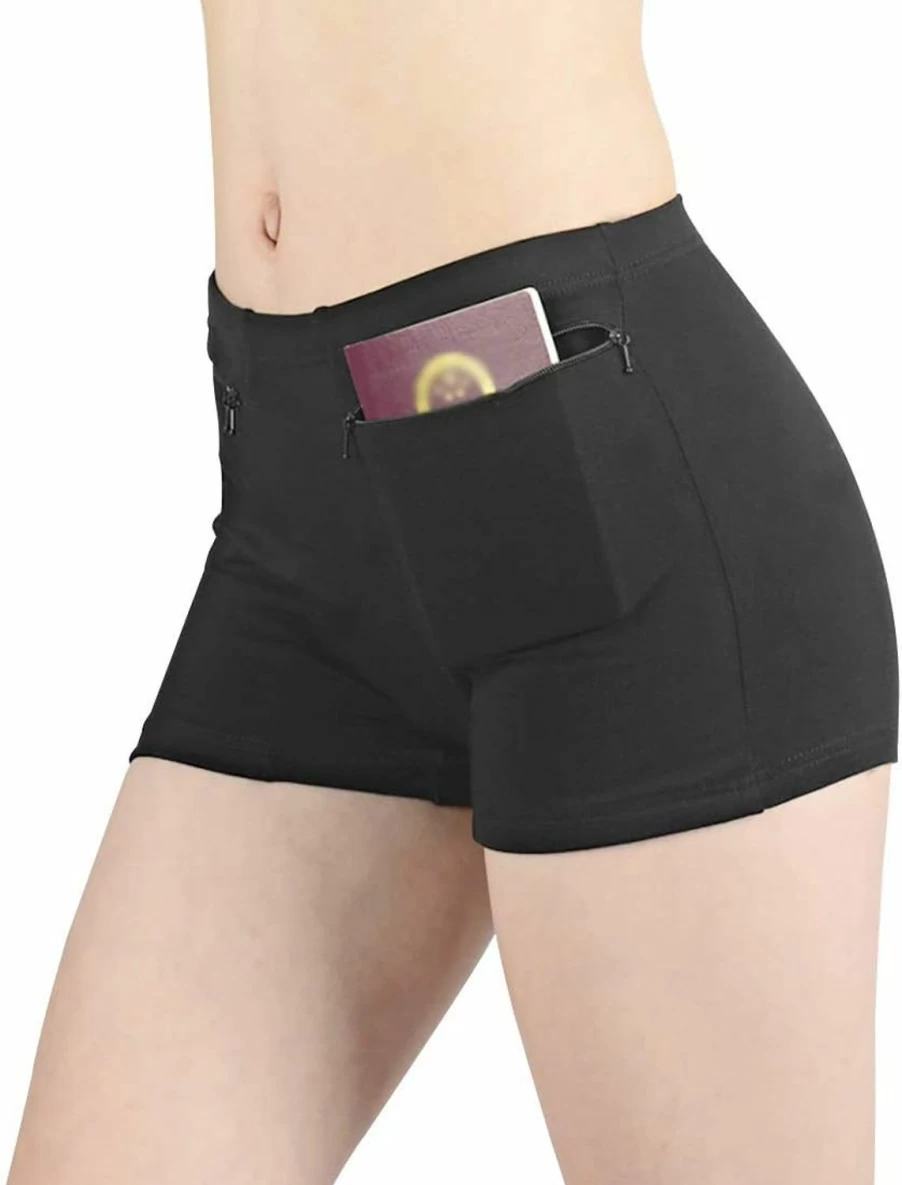 H&R Women's Secret Pocket Panties - 2 Pack Black Underwear with Hidden Pocket for Travel & Safety