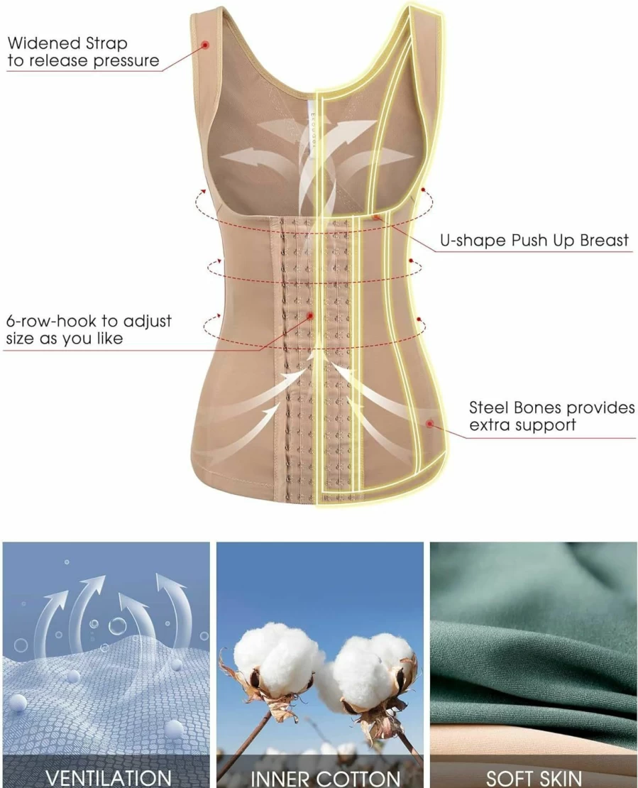 Ekouaer Women's Steel Boned Corset Waist Trainer - Tummy Control Body Shaper for Weight Loss & Posture Support, Sizes S-4XL