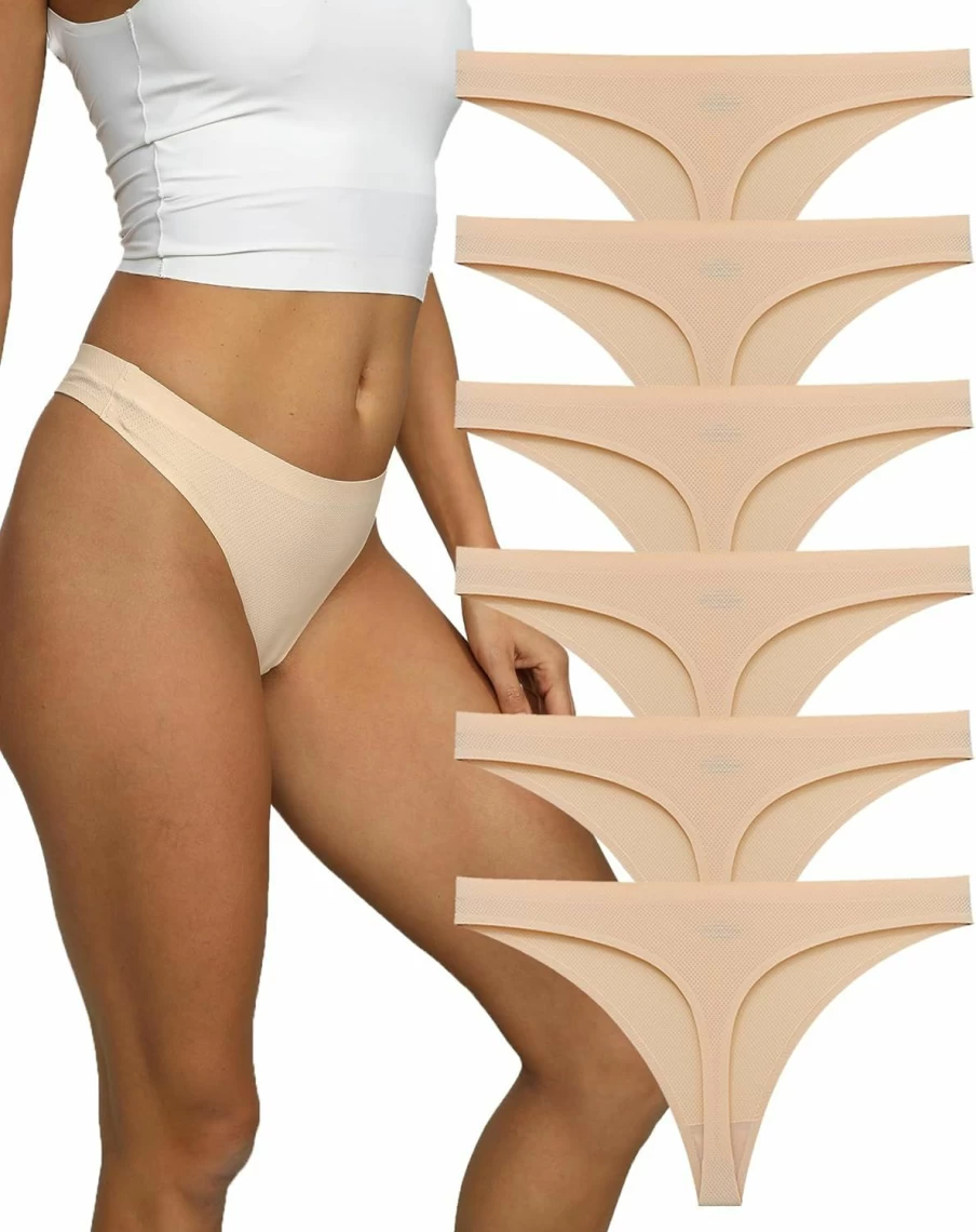 SweetSnow 10 Pack Women's Breathable Seamless Thong Underwear - No Show Panty Line Comfortable Soft Panties