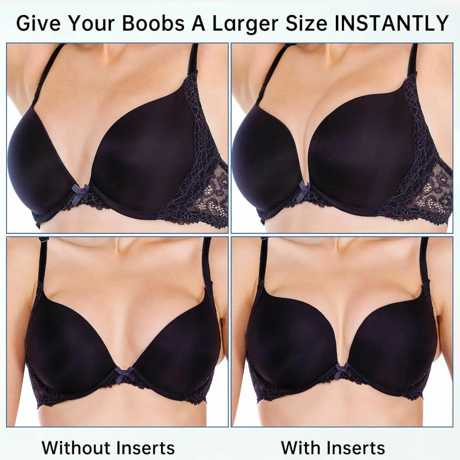 Nimiah Push Up Bra Pads Inserts - 2 Pairs Breast Enhancers for Swimsuit & Lingerie, Adds 1-2 Cup Sizes, Fits A, B, C, D Cups, Beige & Black Options