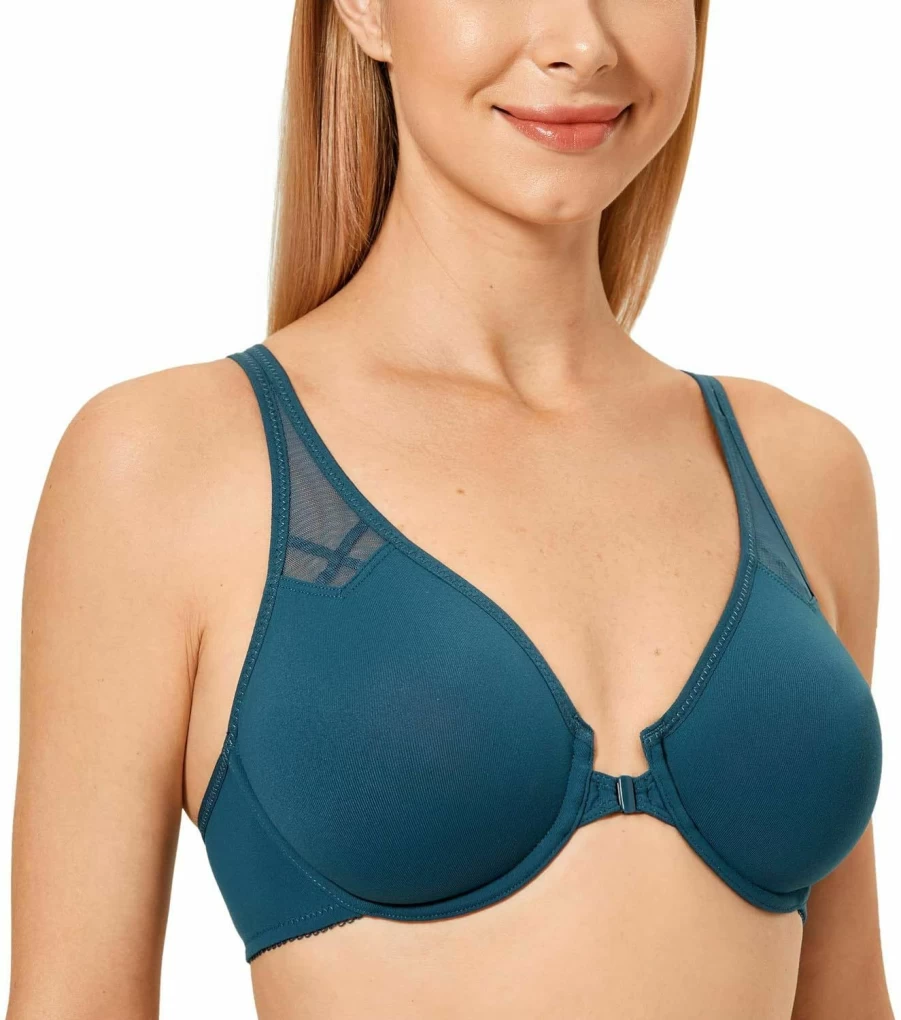 DELIMIRA Women's Plus Size Racerback Front Closure Underwire Bra - Seamless Comfort Support