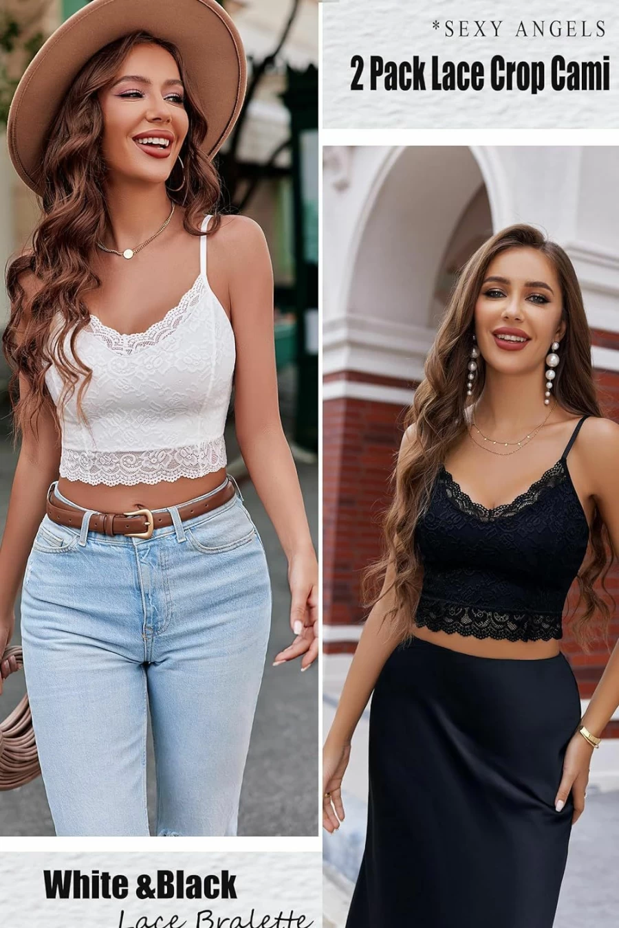 Avidlove Women's Lace Bralette & Camisole Set - 2 Pack V Neck Spaghetti Strap Slim Fit Tank Tops
