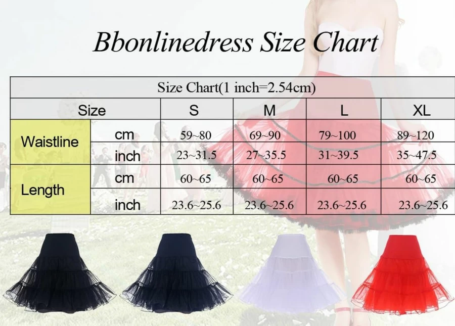 Bbonlinedress Women's Vintage 1950s Petticoat Underskirt - 25 Inch Tutu Crinoline for Retro Style