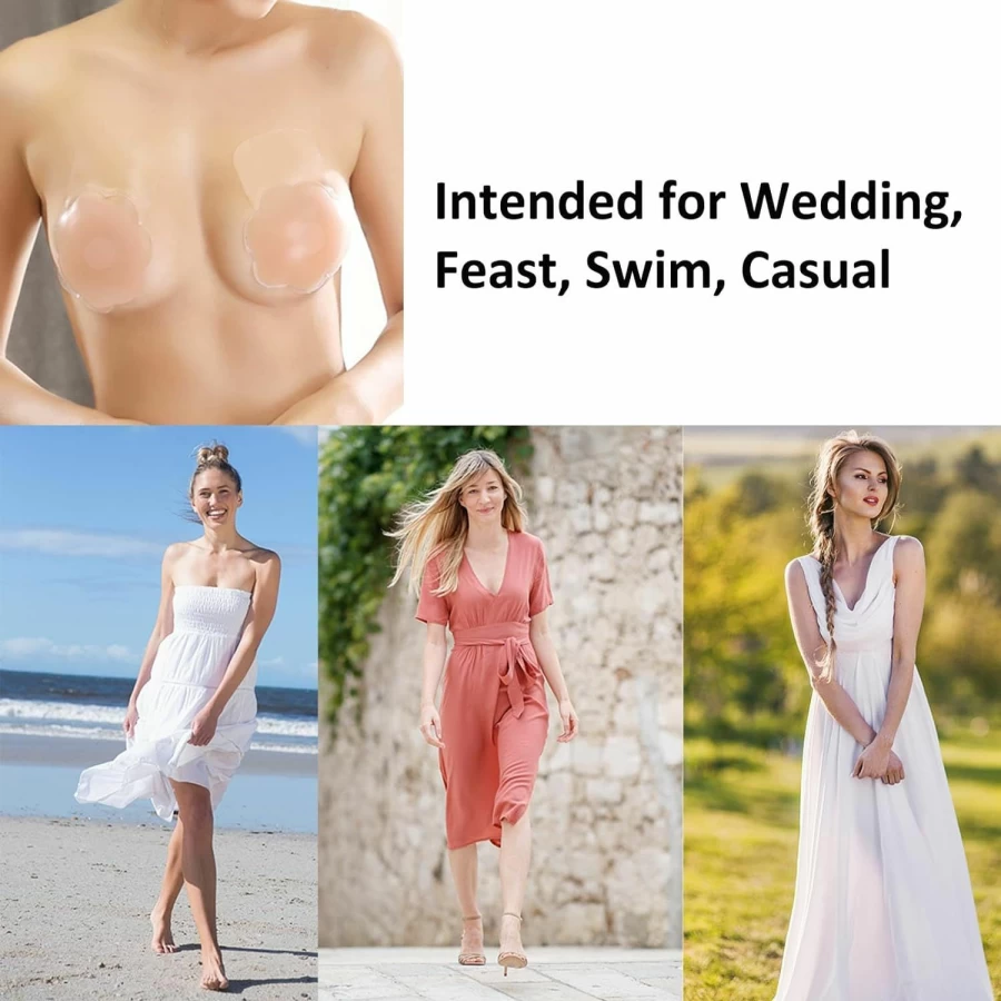 IssTry Reusable Silicone Nipple Covers for Women - Strapless, Sticky Push Up Bra, Invisible Adhesive Tape - Lift & Enhance (Pink)