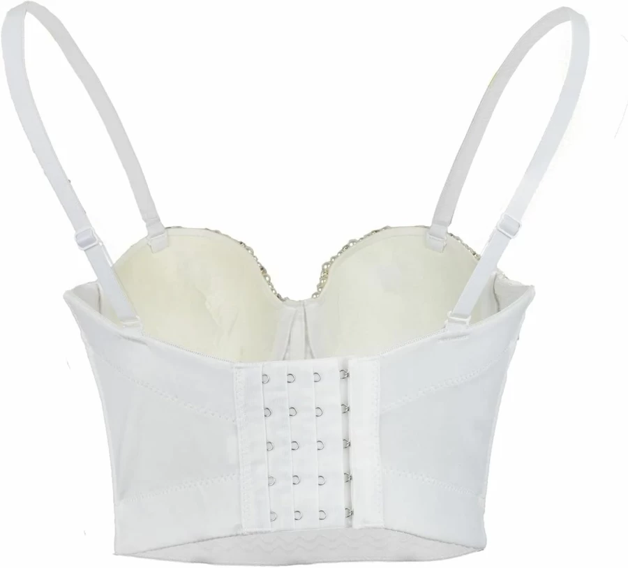 ELLACCI Sexy Pearls & Rhinestone Bustier Corset Top with Detachable Straps - Push Up Crop Top for Women
