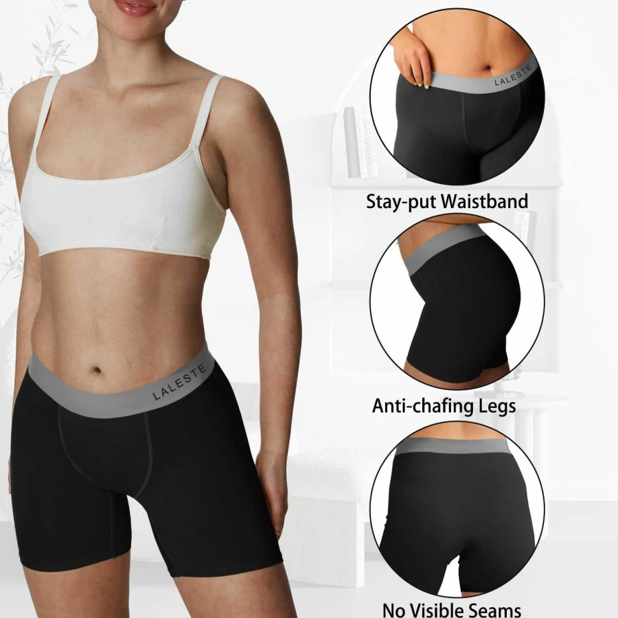 LALESTE Women's Cotton Boy Shorts Underwear 5-Pack - Soft Breathable Comfortable Panties 3" Inseam Boxer Briefs