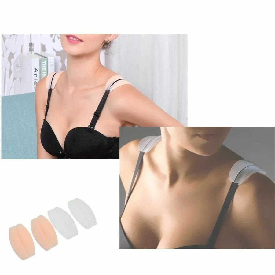 Esowemsn 4-Pack Silicone Bra Strap Cushions - Non-Slip Shoulder Pads for Pain Relief (2 White + 2 Nude) | Comfortable & Invisible Support for Women