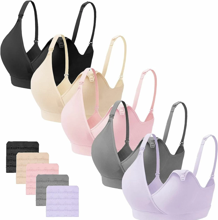 Gailife 5Pack Seamless Nursing Bras for Women - Comfortable V Neck Maternity Bras with Bra Extenders for Breastfeeding and Sleep