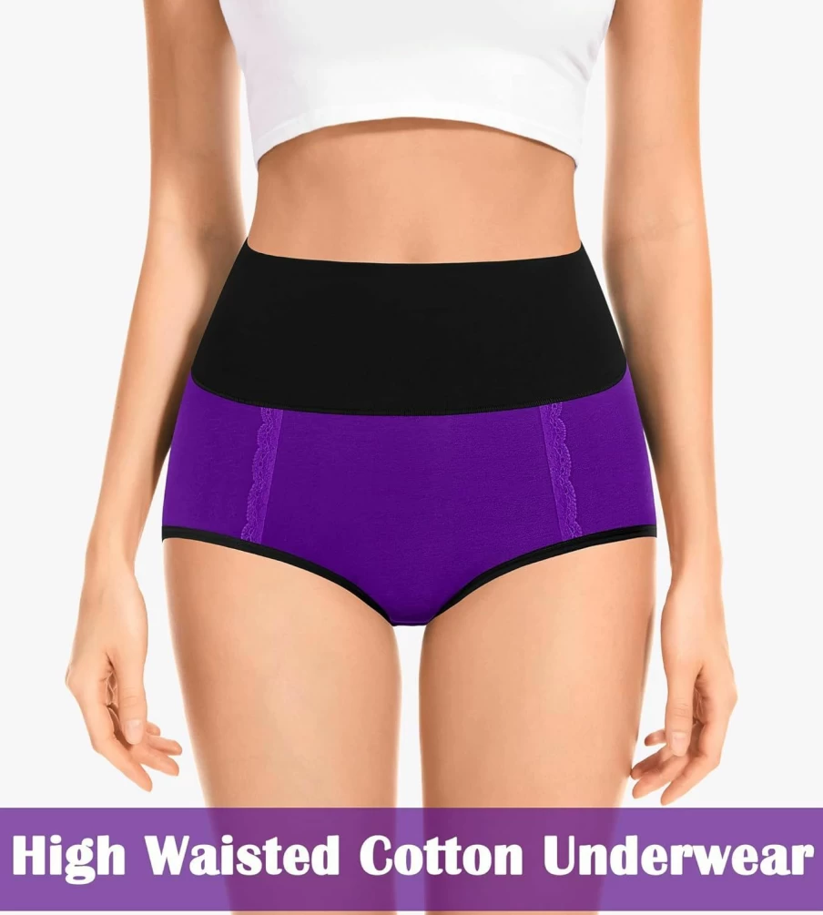 DUKAWA Women's Cotton High Waisted Underwear - Soft, Comfortable Full Coverage Briefs Multipack