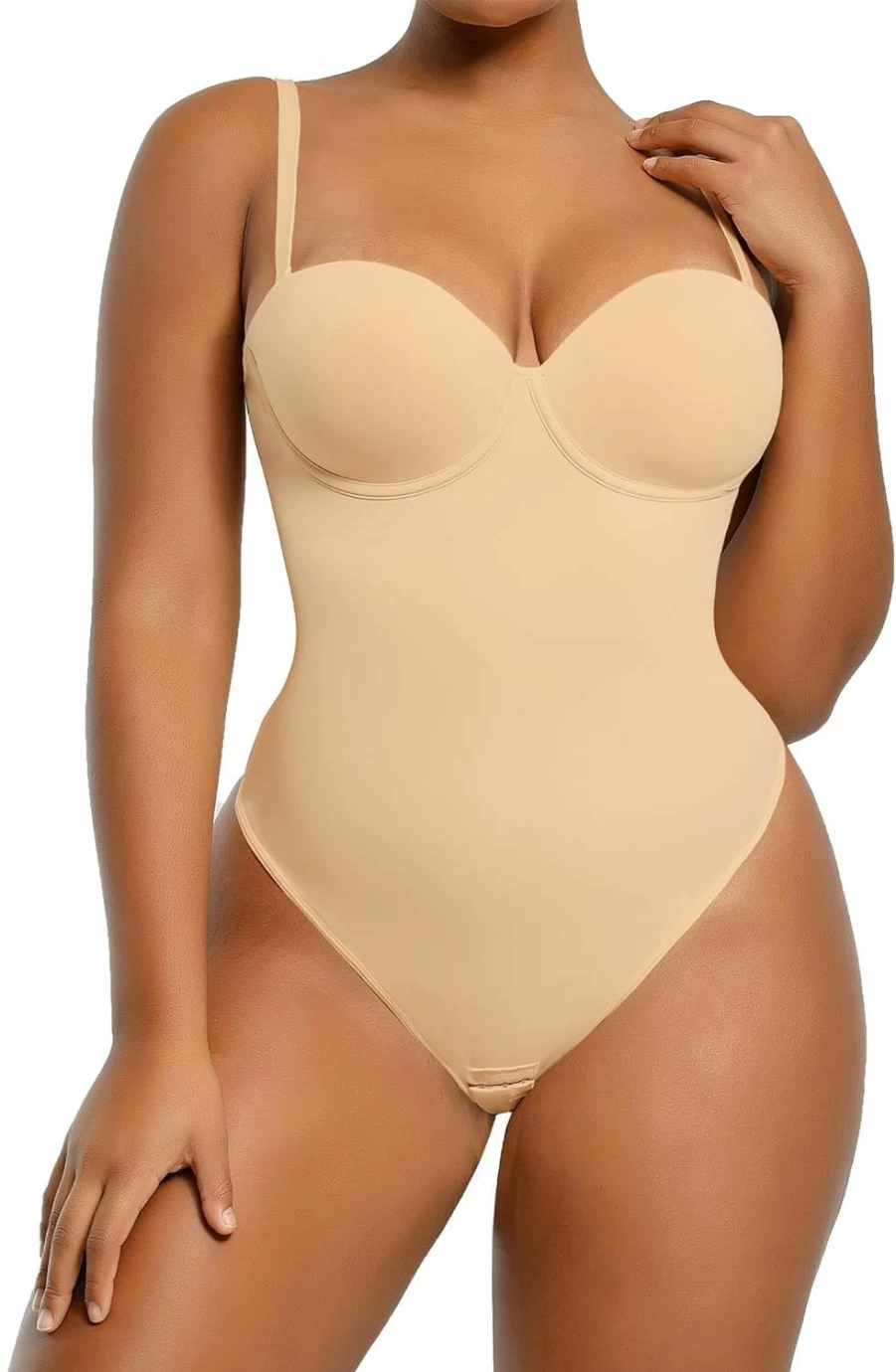 SHAPELLX Women's Tummy Control Shapewear Bodysuit with Removable Straps, Low Back Design & Built-In Bra for Full Body Shaping